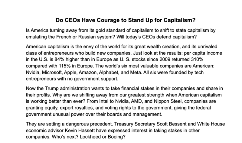 Do CEOs Have Courage to Stand Up for Capitalism?